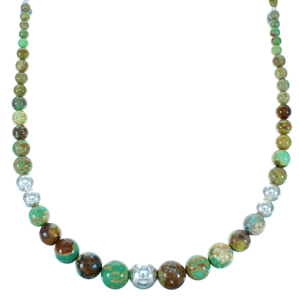Native American Kingman Turquoise Sterling Silver Bead Necklace SX108726
